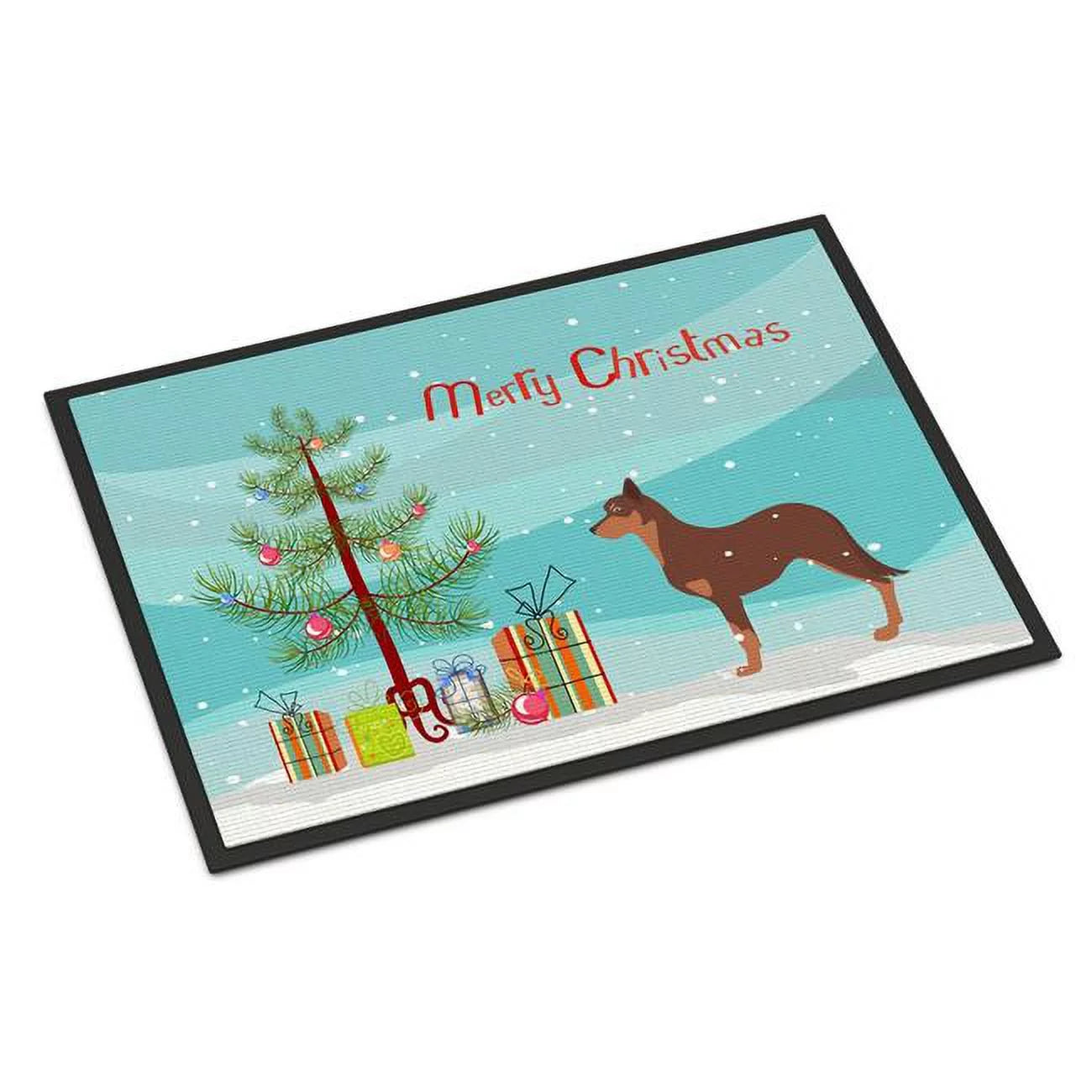 Carolines treasures  australian kelpie dog merry christmas tree indoor or outdoor mat 24 x 36