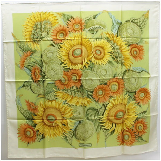 Pre-owned salvatore ferragamo silk scarf sunflower women's large size (like new)