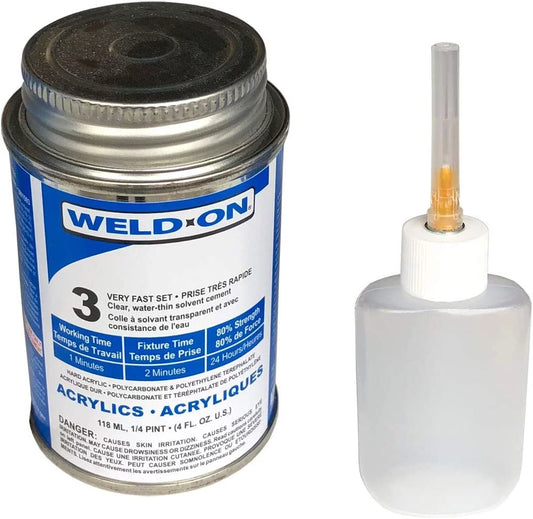 Scigrip weld-on #3 adhesive, 4 oz. and weld-on applicator bottle with needle