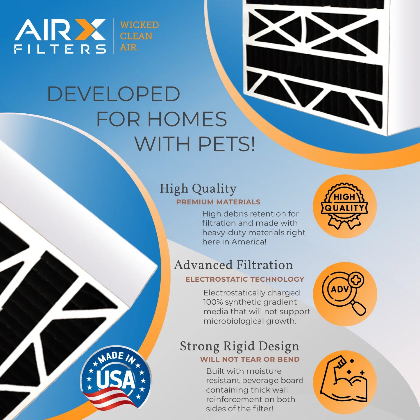 16x25x5 air filter odor eliminator carbon filter merv 8 comparable to mpr 700 & fpr 5 compatible with air bear 255649-105 2 pack by airx filters wicked clean air.