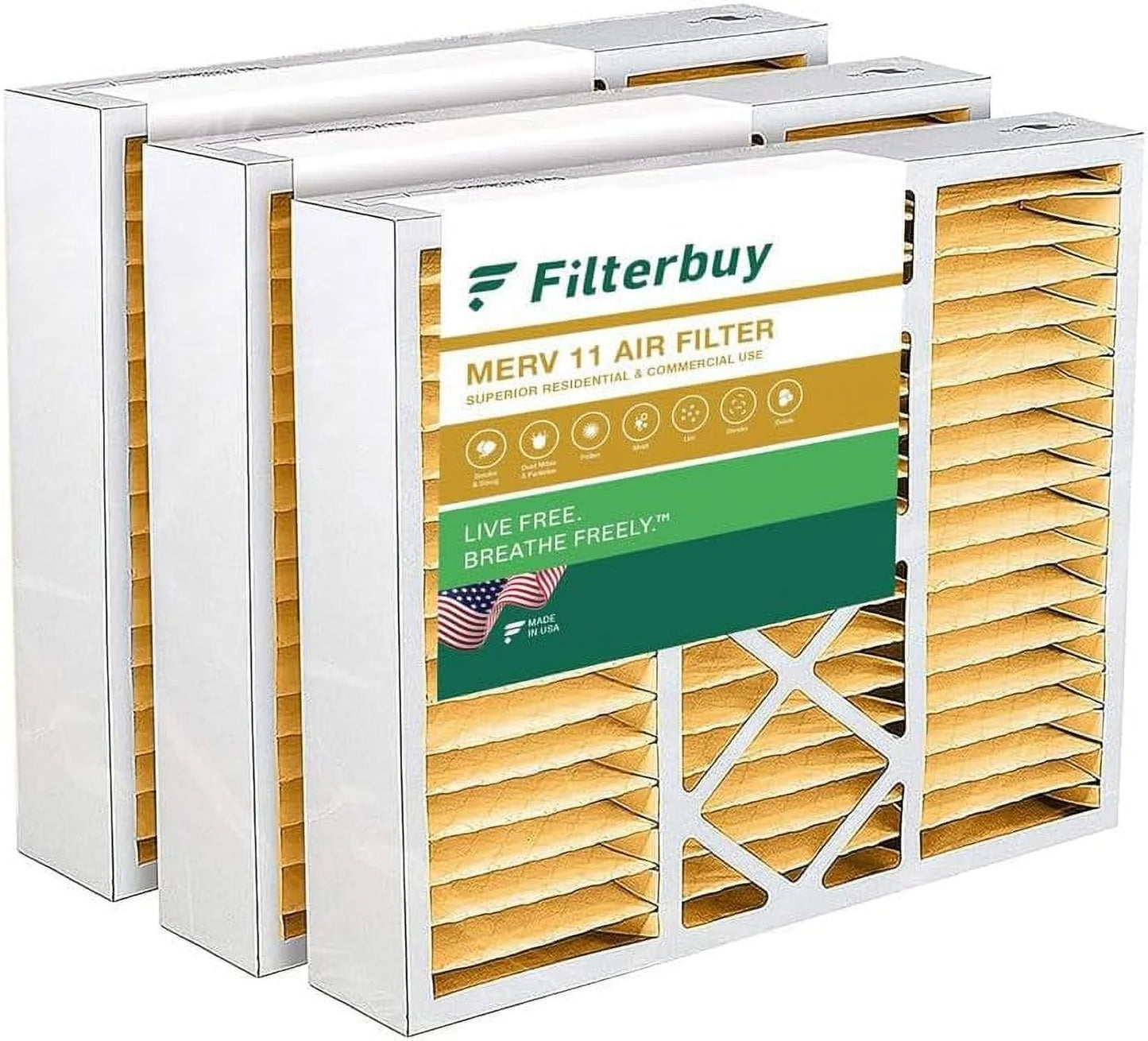 Filterbuy 22x24x5 merv 11 pleated hvac ac furnace air filters for amana and goodman (3-pack)