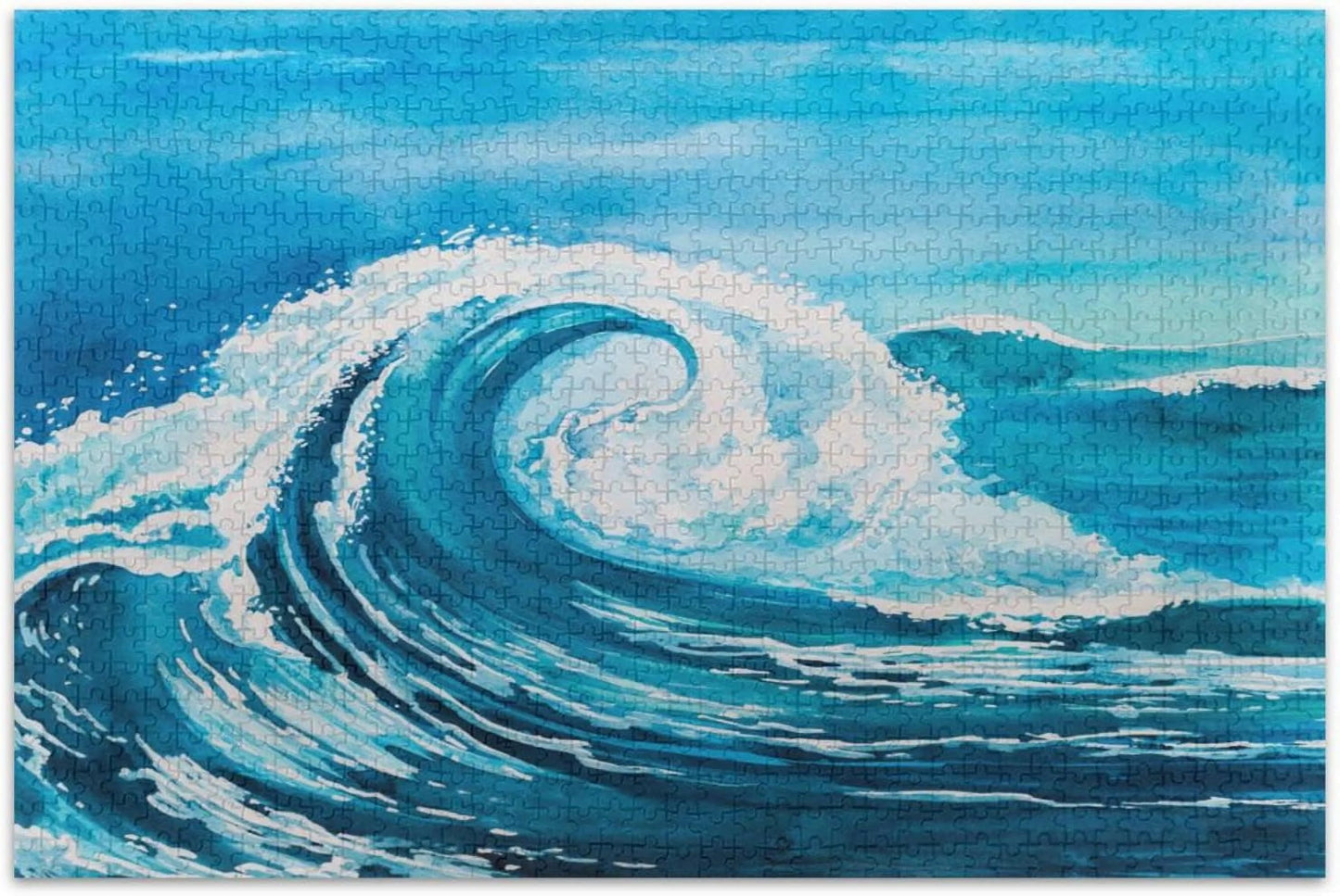 Wellsay sea waves (5) 500pcs of irregular puzzle in a box, printed with colored letters on back to reduce difficulty, a happy time of cooperation,for adults and kids(20.5x14.9in)