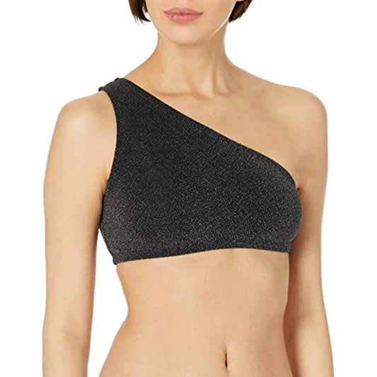 $118 ramy brook women's standard tasha one shoulder bikini top black size m nwot