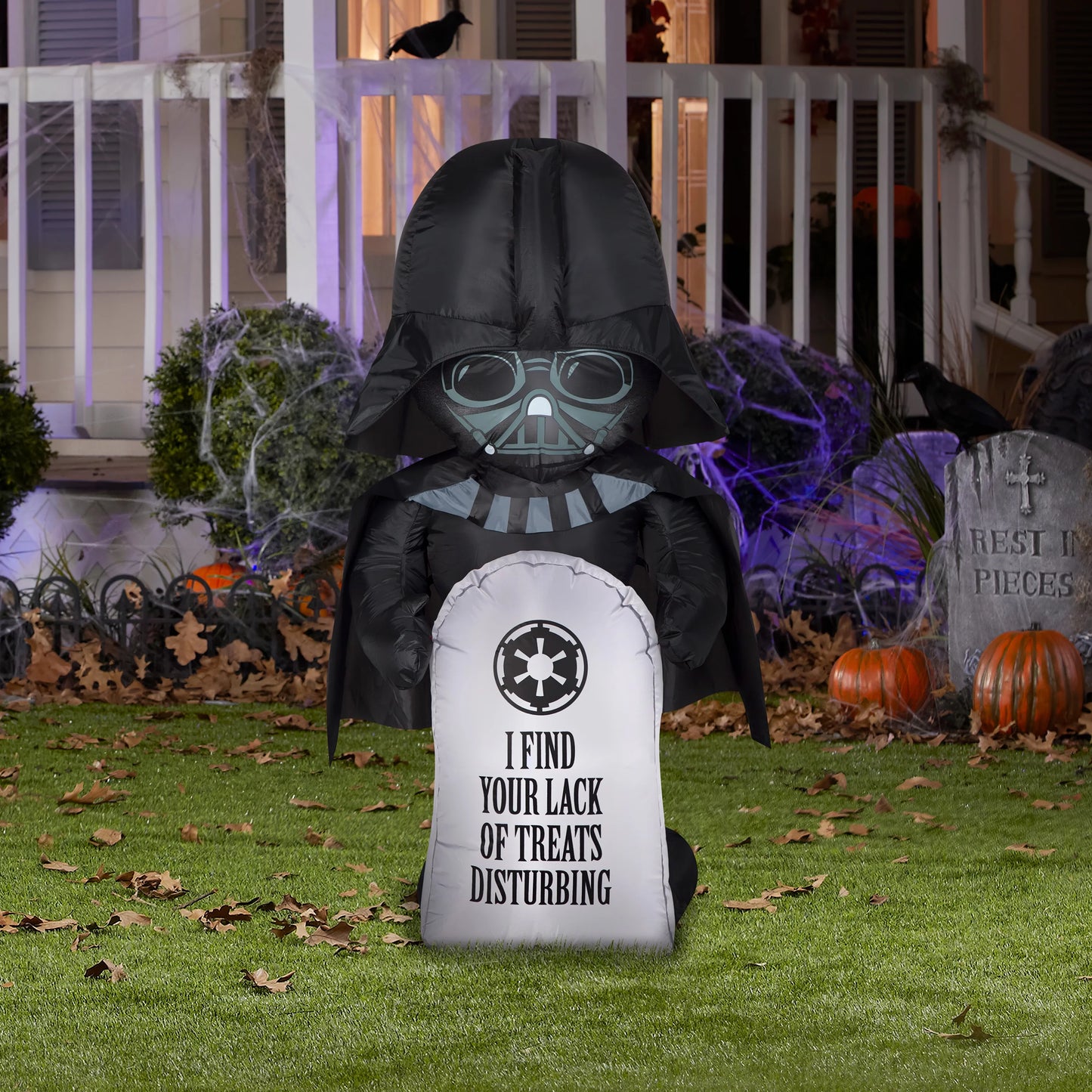 Airblown stylized darth vader airblown yard inflatable, with tombstone 3.5'