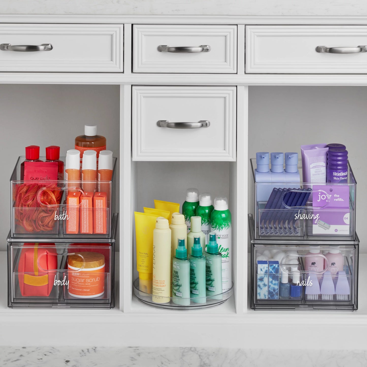 The home edit 17 piece bath edit, clear plastic modular storage system