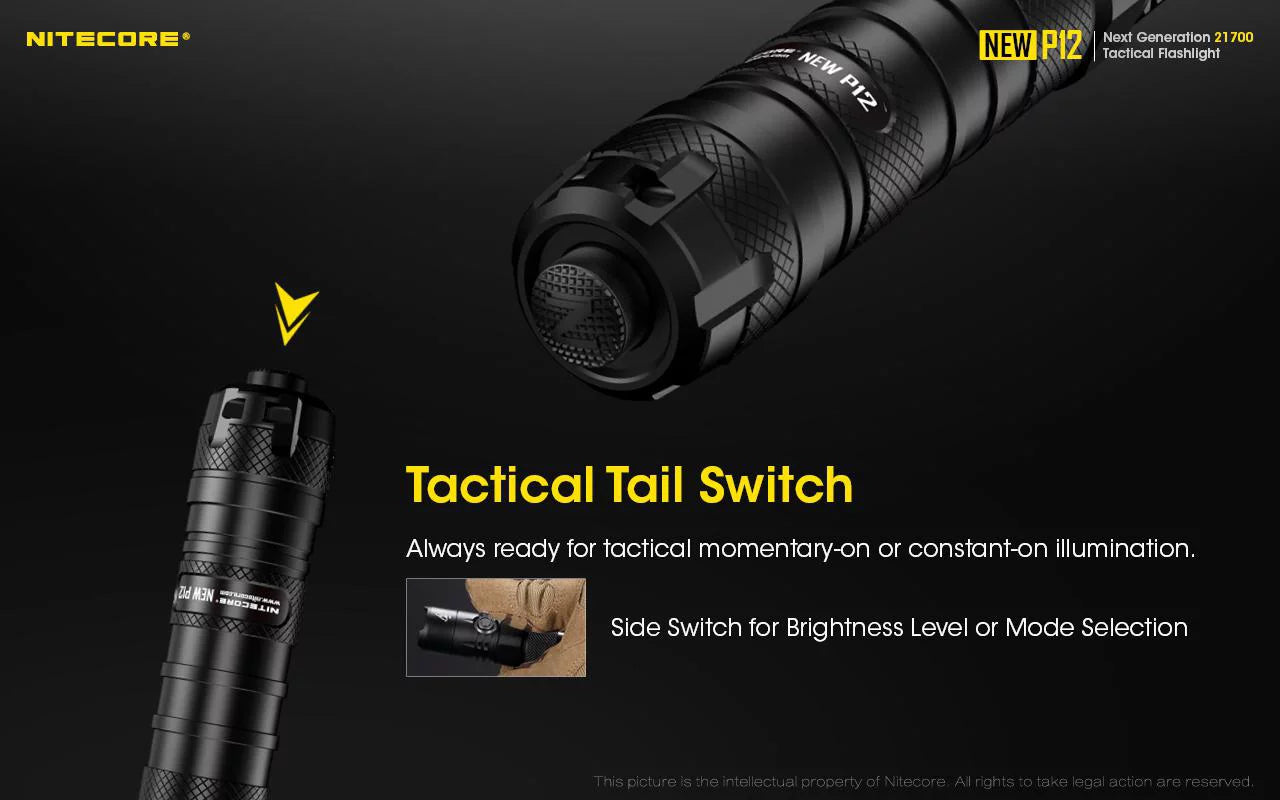 Nitecore new p12 version led flashlight - 1200 lumens w/nl2150hpr battery, usb cord,  and  3amp wall adapter