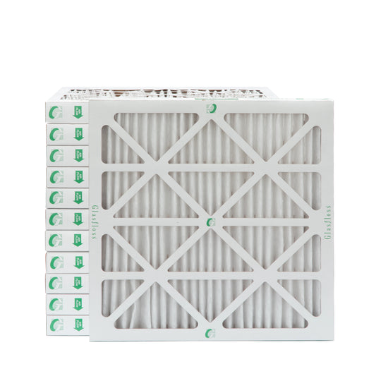 12 pack of 24x24x2 merv 10 pleated 2" inch air filters by glasfloss. actual size: 23-3/8 x 23-3/8 x 1-3/4