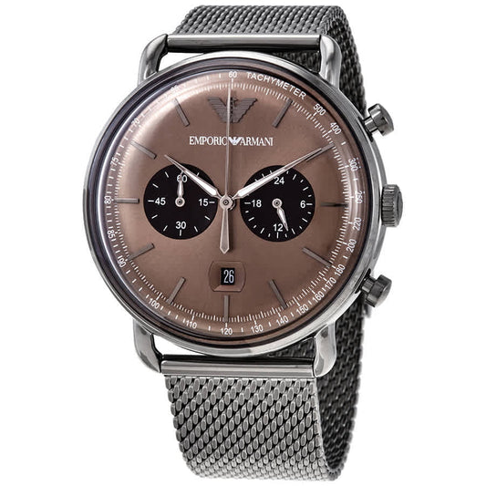 Emporio armani aviator chronograph brown dial men's watch ar11141