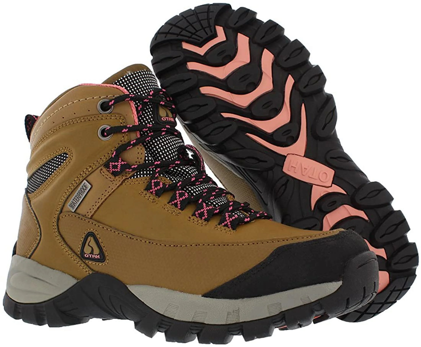 Otah otah forestier womens waterproof hiking mid-cut camel/pink boots size 8, color: camel/pink