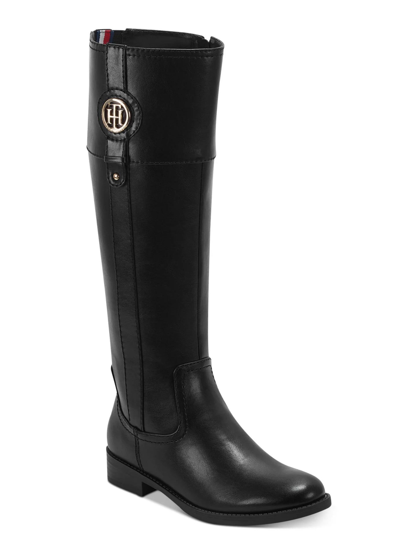 Tommy hilfiger womens black flex gore logo padded imina block heel zip-up riding boot 7 m wc