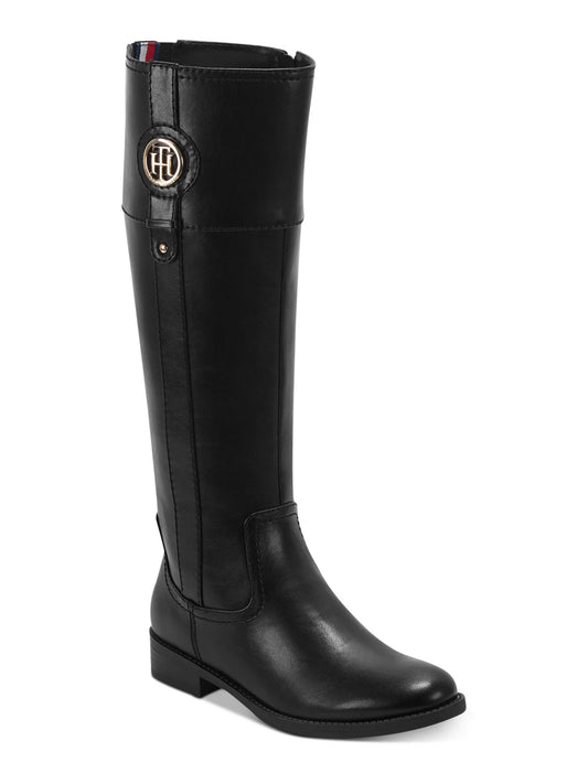 Tommy hilfiger womens black flex gore logo padded imina block heel zip-up riding boot 7 m wc