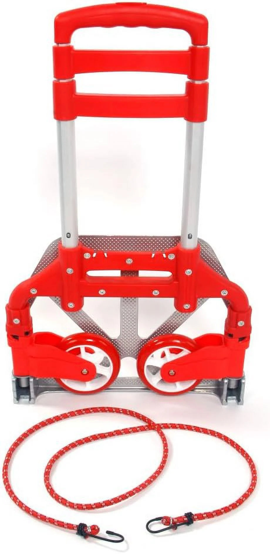 Aluminium portable folding collapsible push truck,hand trolley luggage hand cart and dolly 165.35 lbs (75kg) for home, auto, office,travel use (red)