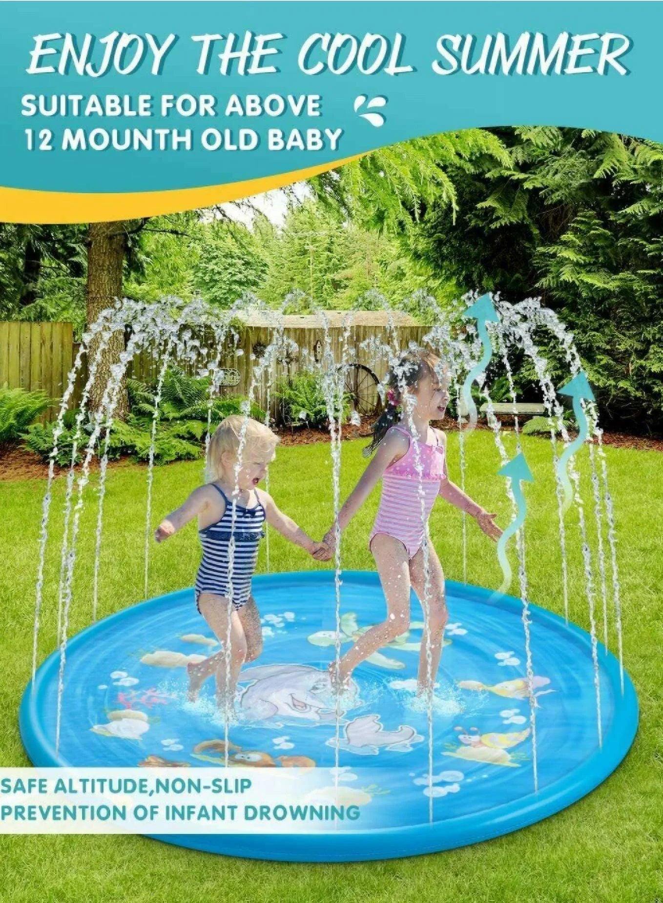 68" water splash sprinkler pad inflatable kids summer play game mat outdoor