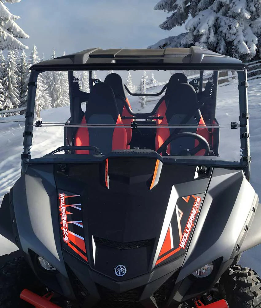 Clearly tough yamaha wolverine x4 / x2 full folding windshield (2020 and older) - scratch resistant- extreme versatility! premium polycarbonate w/hard coat. made in america!