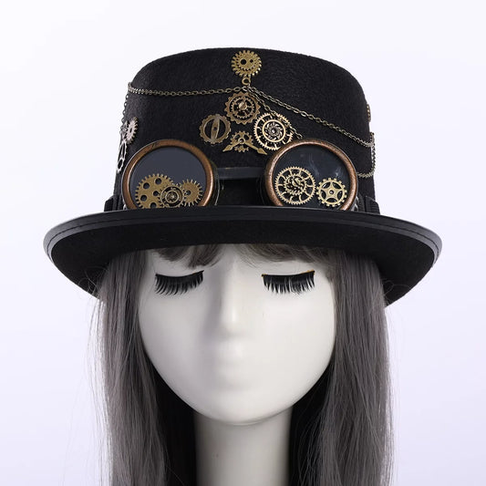 Graceart unisex steampunk top hats with goggle gothic punk hallo hat