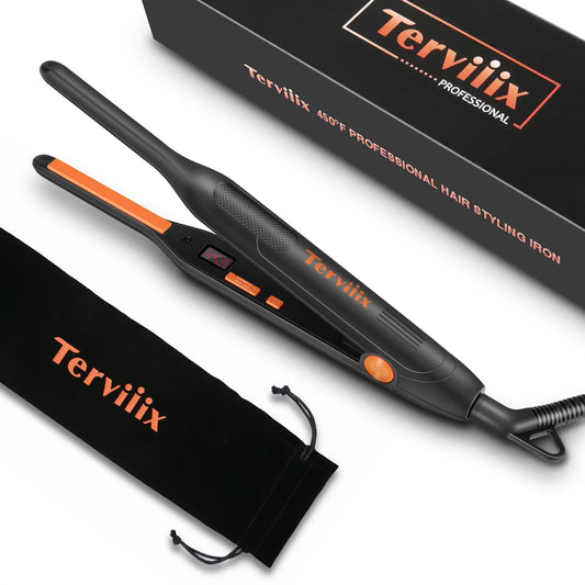 Terviiix pencil flat iron for short hair, 3/10" small flat iron, dual voltage, orange