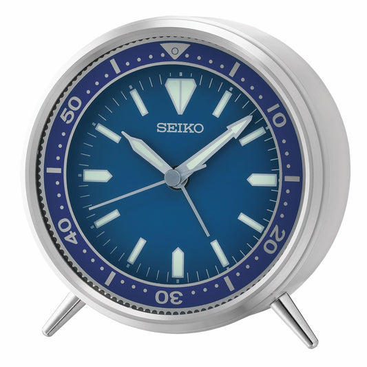 Seiko 4 inch mai t blue metal case beep alarm clock arabic quartz analog qxe065llh