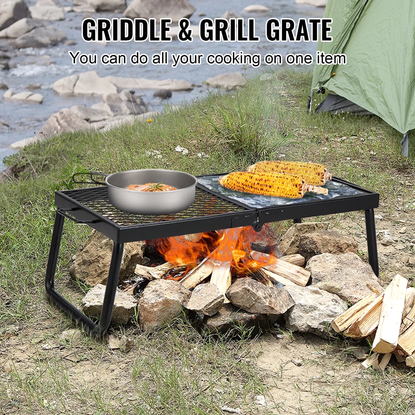 Skyshalo folding campfire grill portable camping fire pit steel outdoor bbq picnic