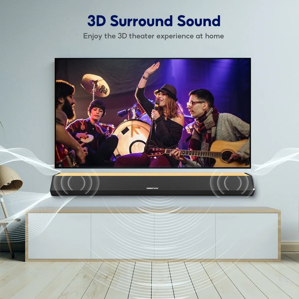 Aiyima s03pro soundbar 28-inch 60w with hdmi-arc, bluetooth 5.0, optical coaxial usb aux connection, 4 speakers, 3 eqs, 110db surround sound bar home theater audio soundbar system for tv