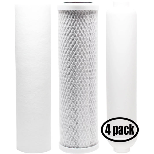 4-pack replacement for filter kit for us water systems 200-sentry-ix ro system - includes carbon block filter, pp sediment filter & inline filter cartridge - denali pure brand