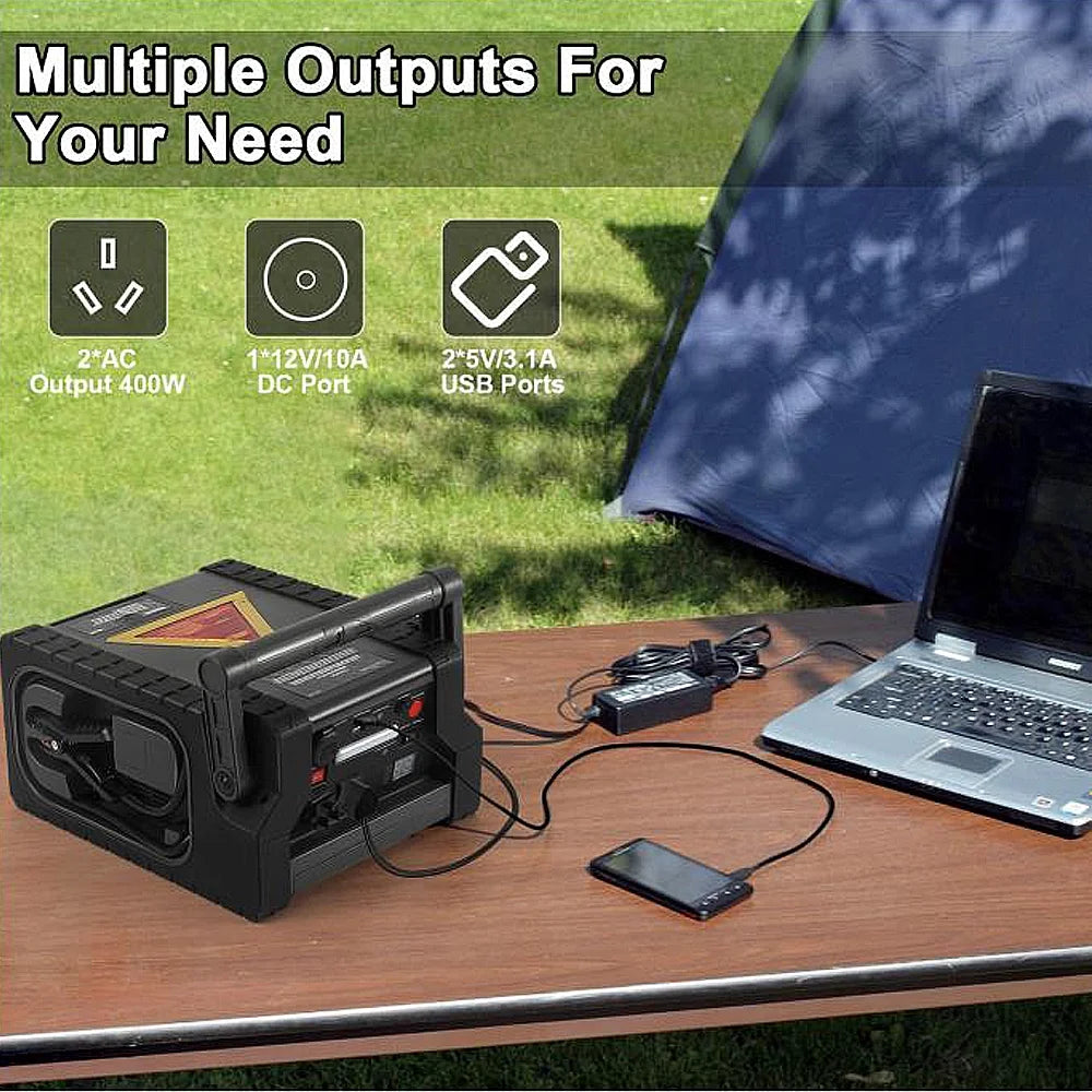 Zundian solar portable power station 2000 amps jump starter, 260 psi air compressor, 12v car battery charger with 400w inverter dual ac/dc/usb output, emergency backup power