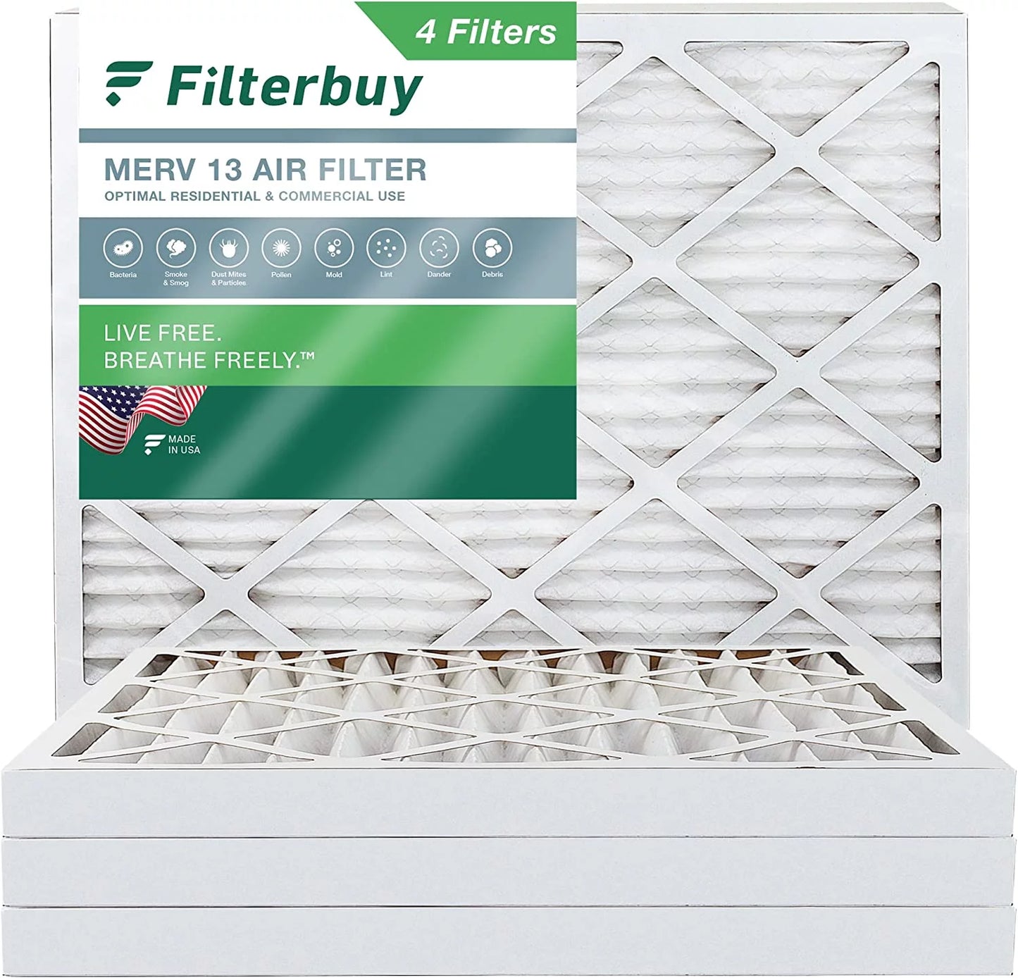 Filterbuy 10x16x2 merv 13 pleated hvac ac furnace air filters (4-pack)