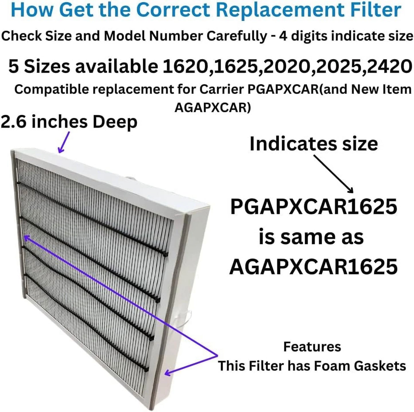 16x25x3 filter compatible replacement for carrier part pgapxcar1625 agapxcar1625 fits pgapaxx1625 (2)