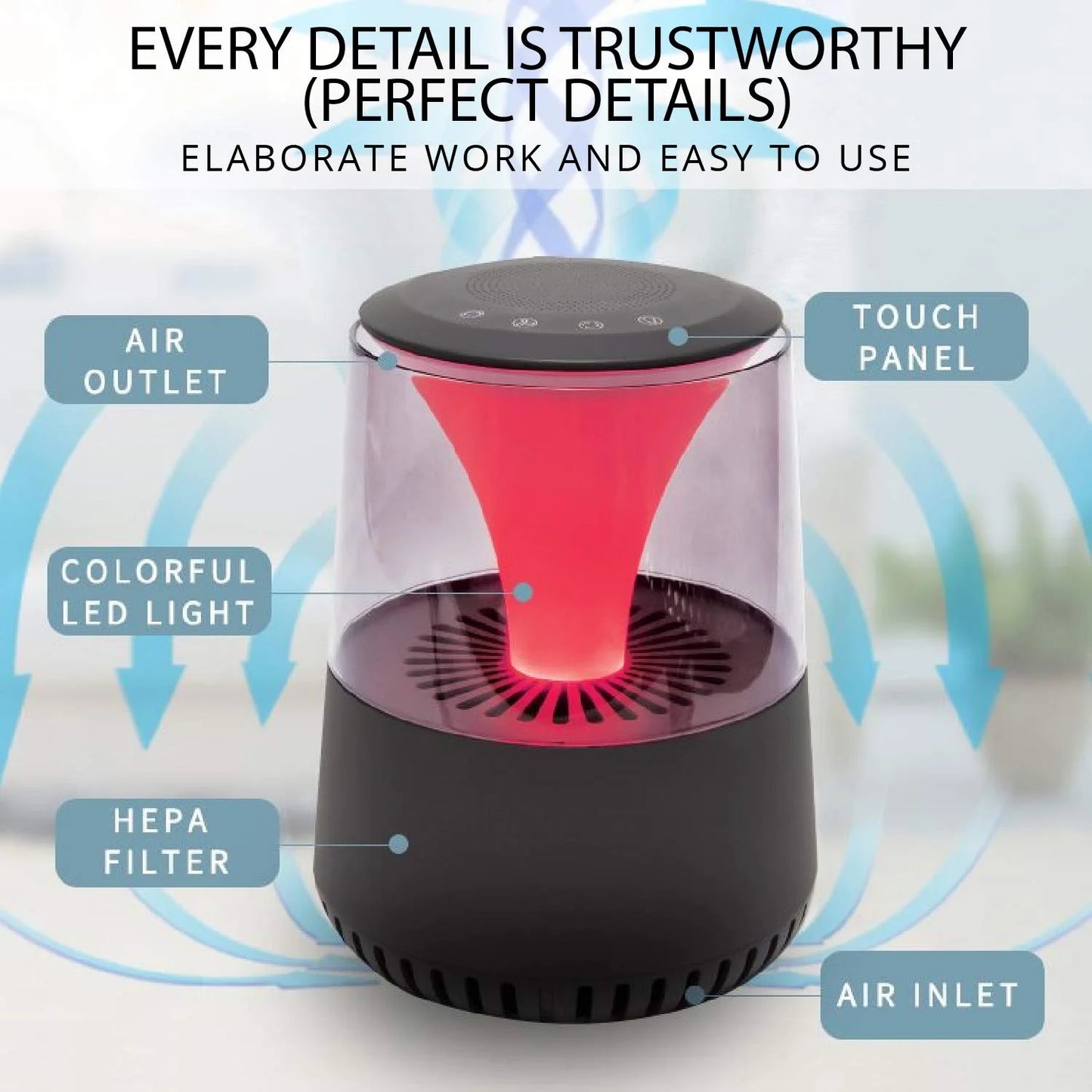 Wbm smart ar-04 smart hepa filter air purifier with quiet operation, 3 fan settings