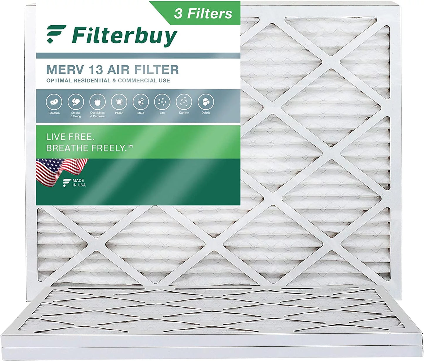 Filterbuy 20x23x1 merv 13 pleated hvac ac furnace air filters (3-pack)