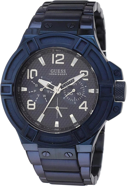 Guess men's w0218g4 rigor iconic blue plated multi-function watch