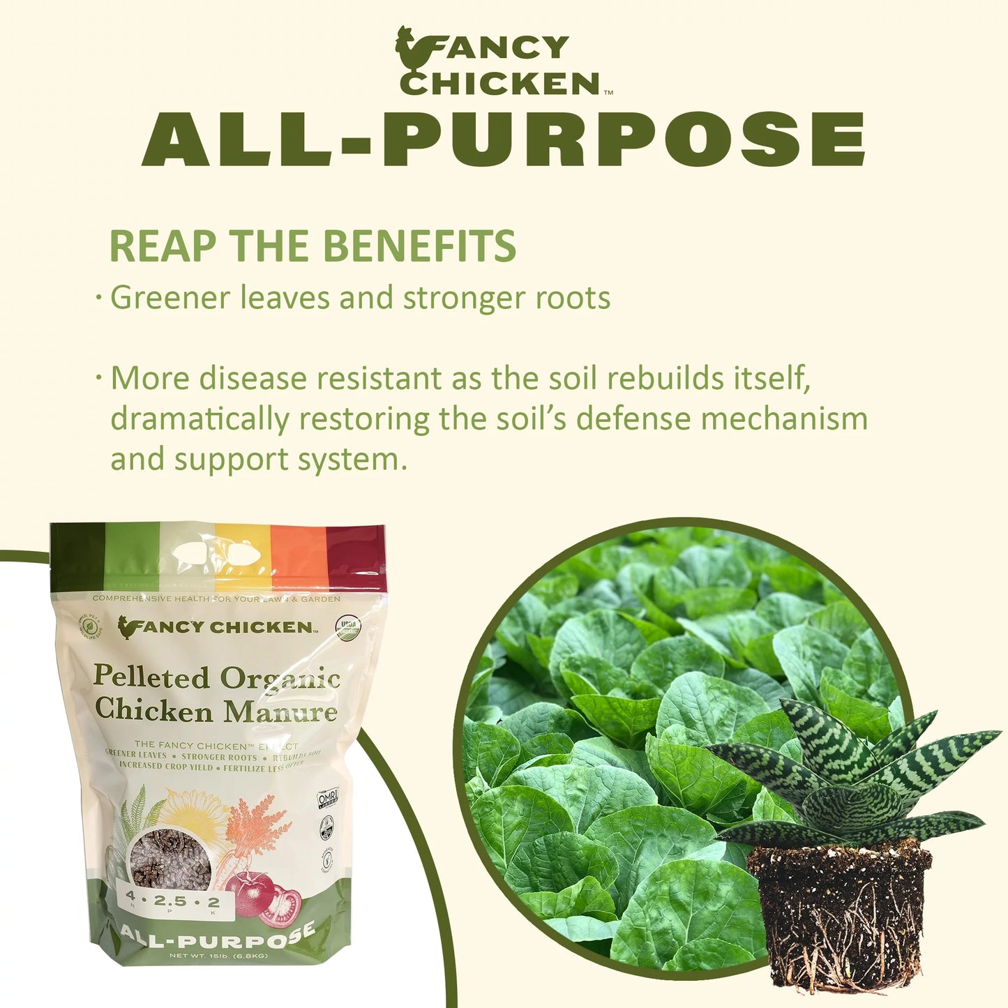 Fancy chicken 4-2.5-2 all-purpose pelleted organic chicken manure plant food for lawn and garden, usda organic, 15 lb