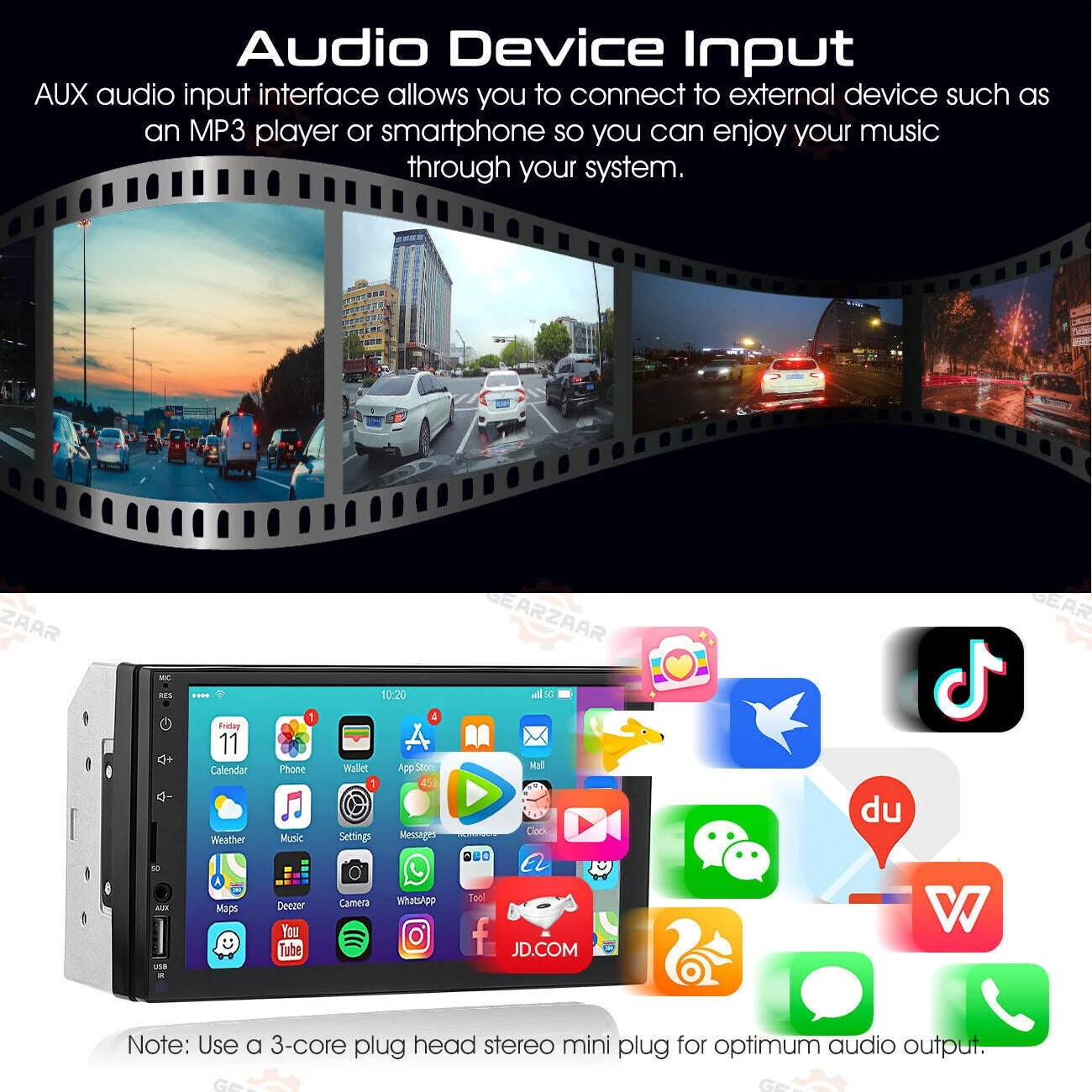 Double 2din 7" car stereo android/apple carplay radio touch screen player + 12led camera