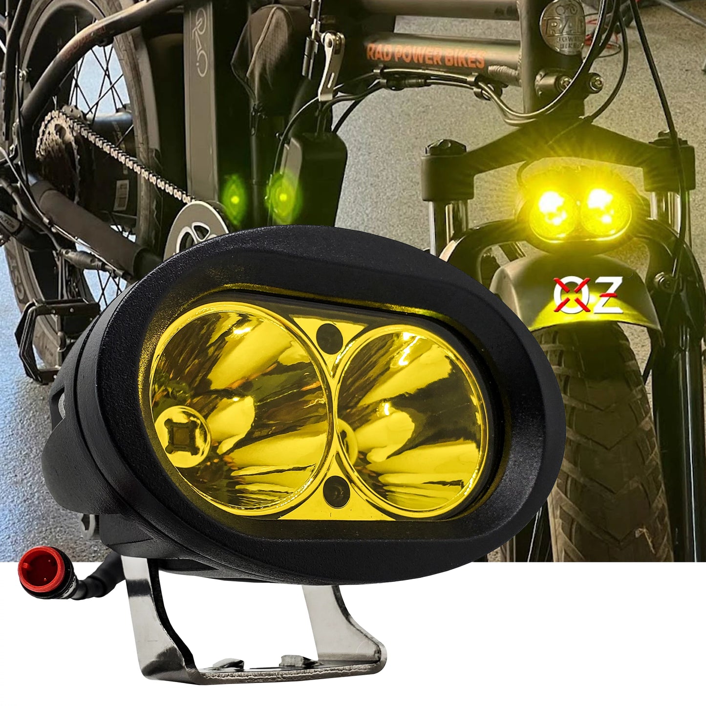 Oz-usa e-bike high output led headlight neon yellow compatible with vamoose mammoth rad power bikes radmini radrover radexpand radrunner