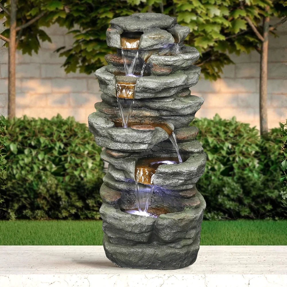 Bmtbuy 32.6inches rock water fountain with led lights