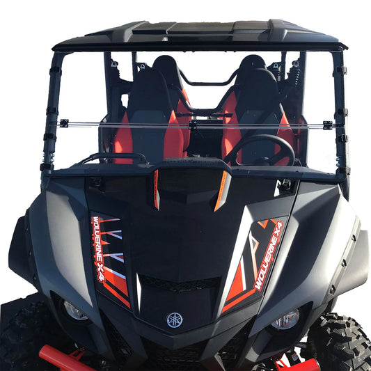 Clearly tough yamaha wolverine x4 / x2 full folding windshield (2020 and older) - scratch resistant- extreme versatility! premium polycarbonate w/hard coat. made in america!