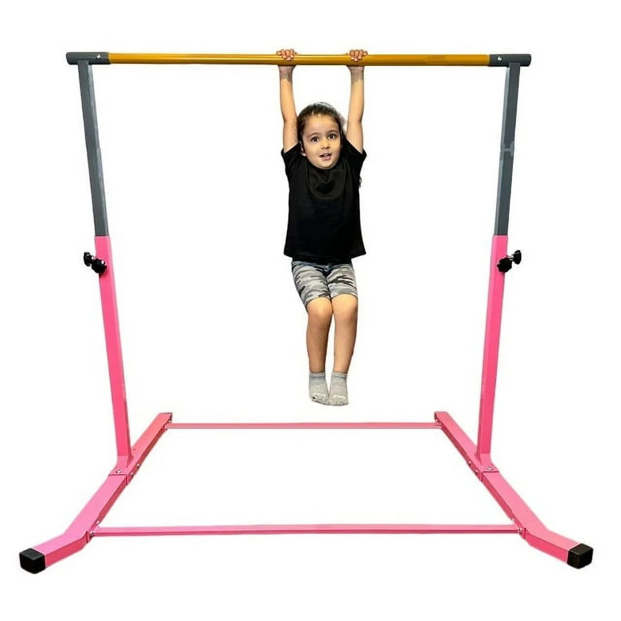 5 star-td pink gymnastic kip bar for kids, expandable 3-5 ft, adjustable height horizontal bar, heavy duty curved legs, junior training equipment, home gymnastics, strong and durable