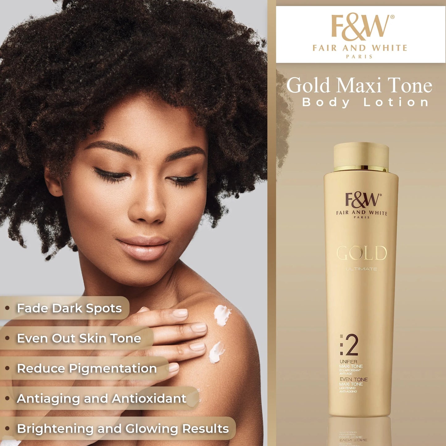 Fair & white gold 2 maxi tone body lotion - 350ml/11.8 fl oz - rejuvenates skin, suitable for all skin types