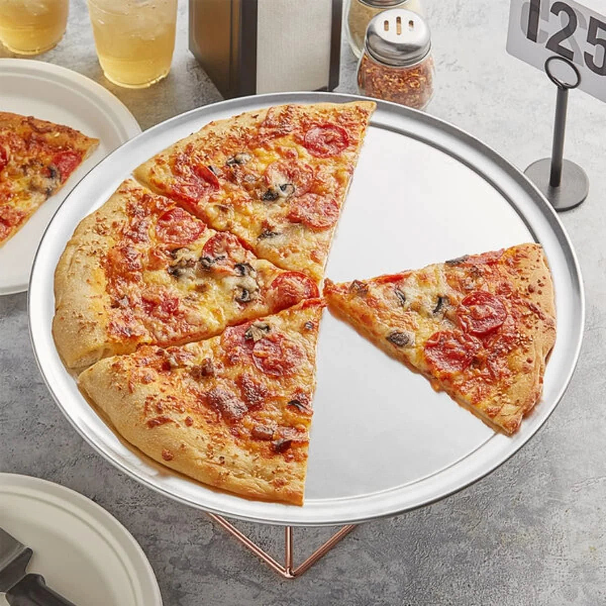 Truecraftware- set of 3 aluminum 15” pizza tray pan wide rim- bakeware round pizza pan pizza tray baking tray round baking tray for home kitchen pizzeria & restaurants