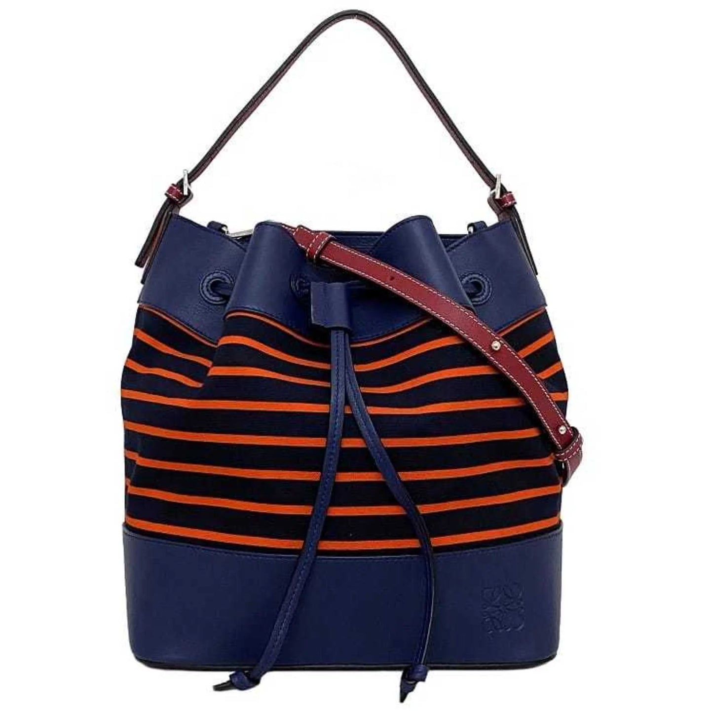 Pre-owned loewe midnight shoulder bag navy black orange bordeaux 327.35.r99 canvas calf leather ladies (good)