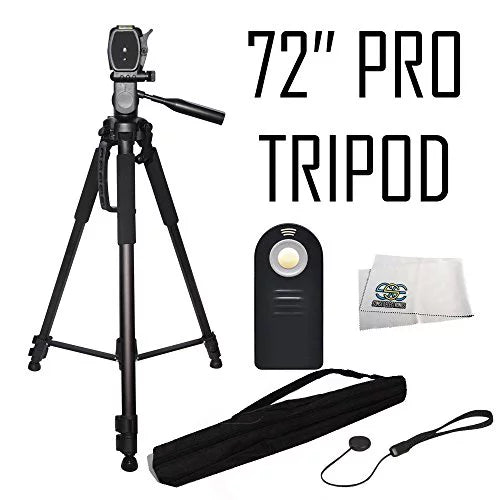 Professional 72-inch tripod 3-way panhead tilt motion with built in bubble leveling + wireless ir remote control shutter release + cap keeper &amp; cleaning cloth for the sony alpha series a7, a7r, a7