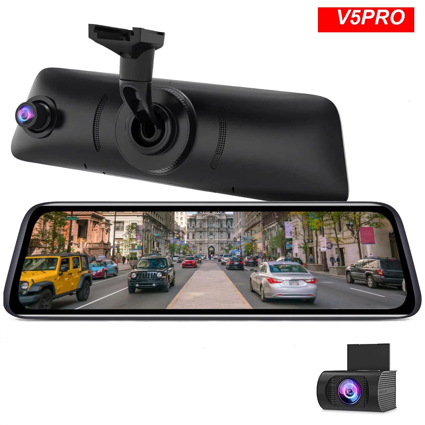 Auto-vox rear view mirror 9.35'' monitor camera oem look touch screen mirror dash cam, dual camera 1080p super night vision car backup camera(v5 pro)