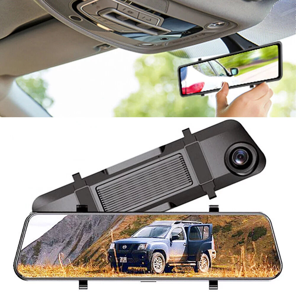 Paddsun 4k 12" dash cam mirror gps wifi voice control car rear view backup dual camera