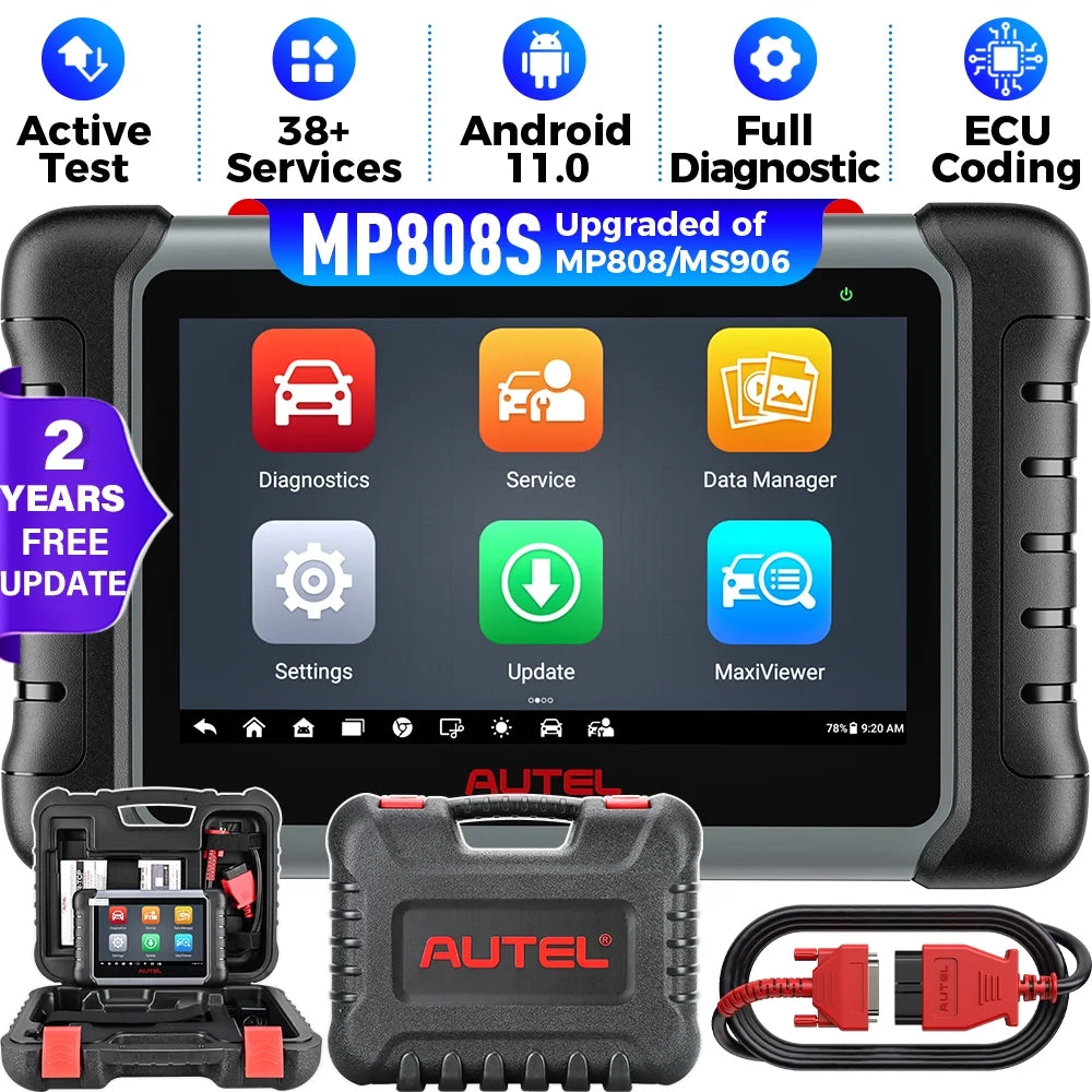 Autel maxipro mp808s car diagnostic scan tool all system diagnostics ecu coding, active test, 30+ service, 2 year free update