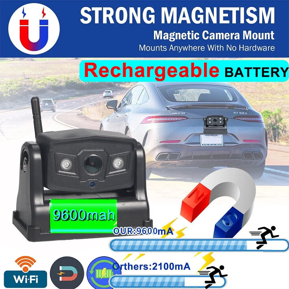 Onemayship  magnetic wifi wireless backup camera, front/rear view camera 9600mah battery