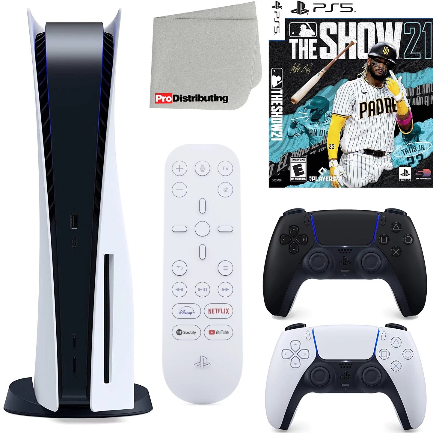 Sony playstation 5 disc version (sony ps5 disc) with midnight black extra controller, media remote, mlb the show 21, accessory starter kit and microfiber cleaning cloth bundle