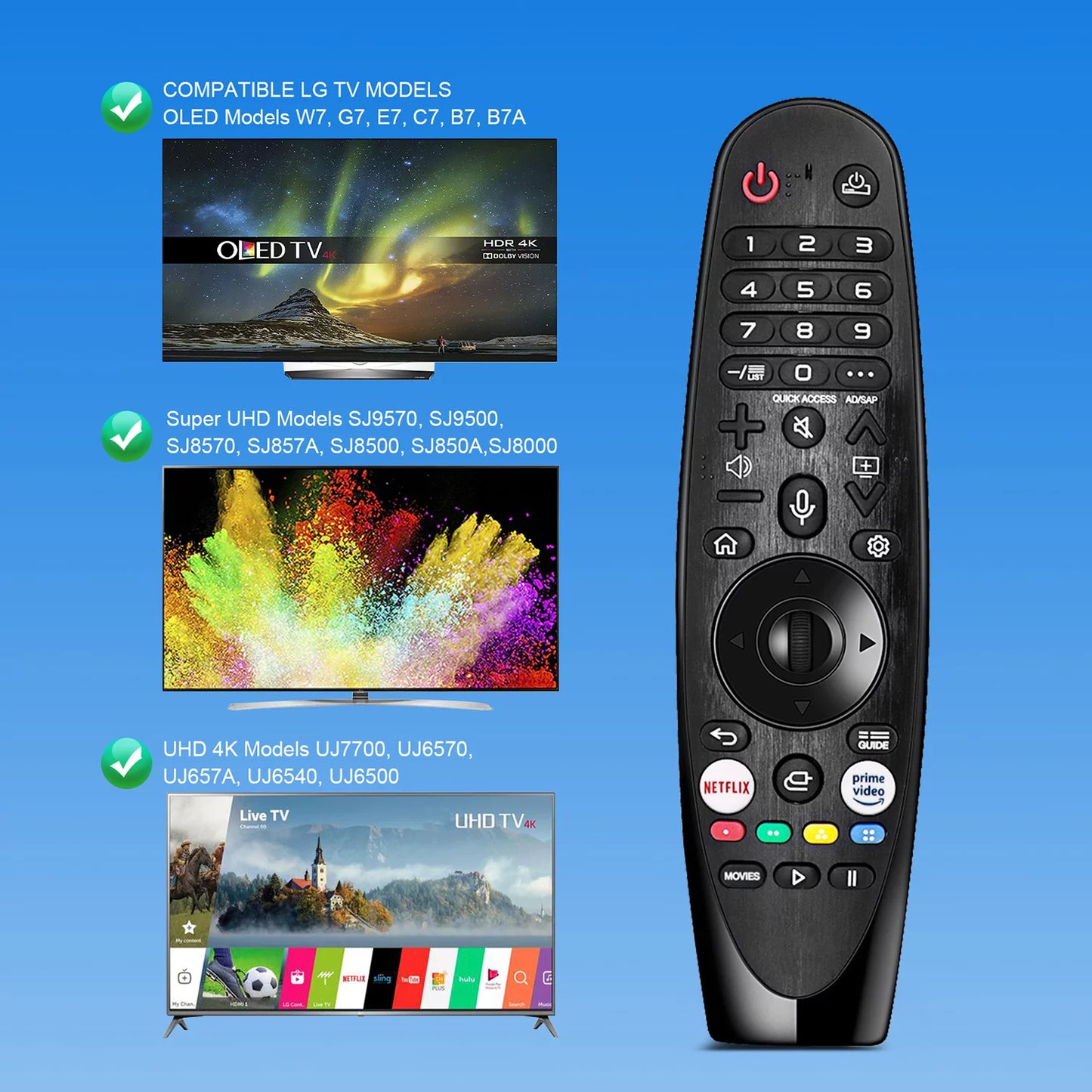 An-mr20ga new voice magic replacement remote control for lg uhd oled qned nanocell 4k 8k models netflix and prime video hot keys, google/alexa, with pointer function