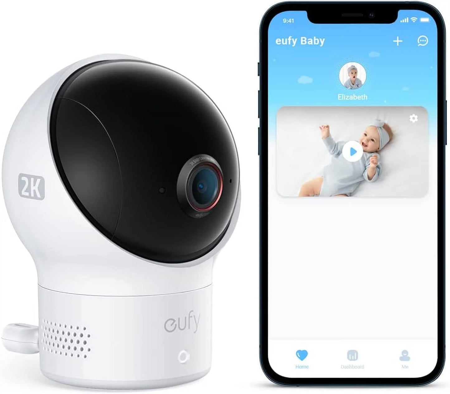 Open box eufy security wi-fi baby monitor security camera 2k pan tilt t8360 - white