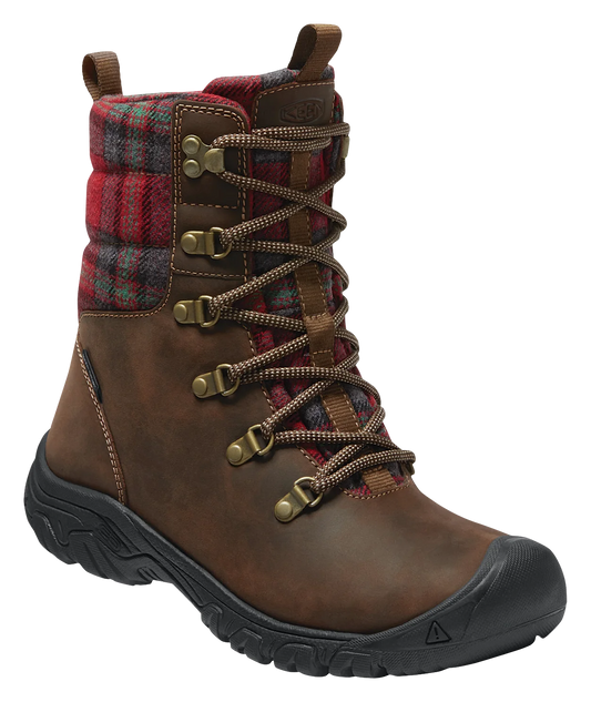 Refurbished keen greta insulated waterproof boots for ladies - dark brown/red plaid - 8m