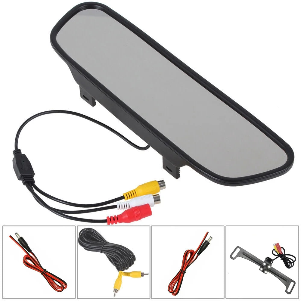 4.3inch hd monitor car backup reverse camera rear view parking license plate system