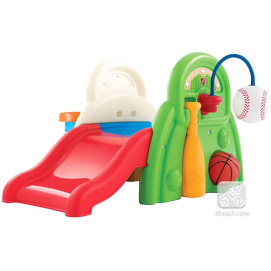 Step 2 sports-tastic activity center for toddlers, durable outdoor slide and climber with ball game accessories, multicolor